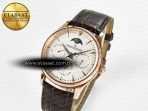 Master Ultra Thin Perpetual Calendar RG V9F 1:1 Best Edition White Dial on Brown Leather Strap A868 V2