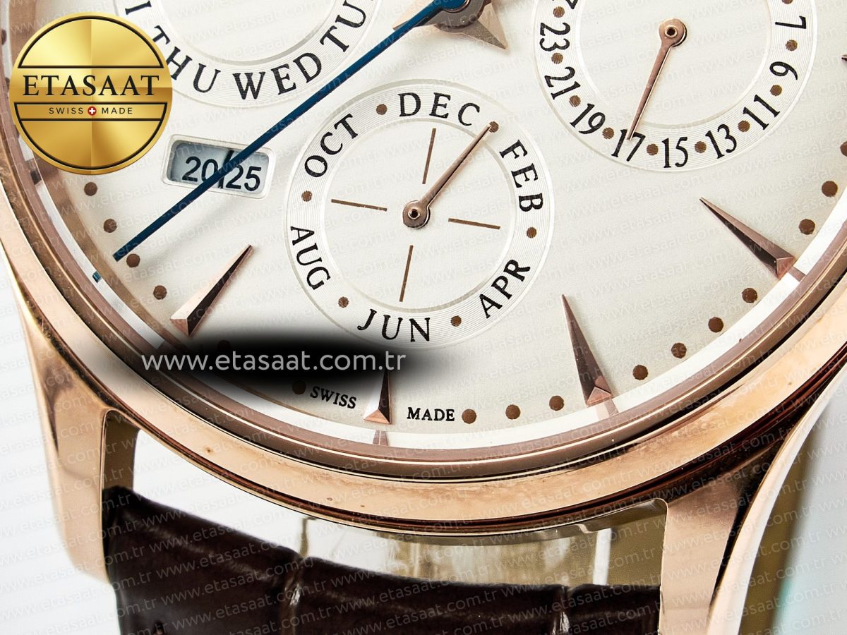 Master Ultra Thin Perpetual Calendar RG V9F 1:1 Best Edition White Dial on Brown Leather Strap A868 V2 - Görsel 13