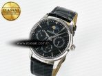Master Ultra Thin Perpetual Calendar SS V9F 1:1 Best Edition Black Dial on Black Leather Strap A868 V2