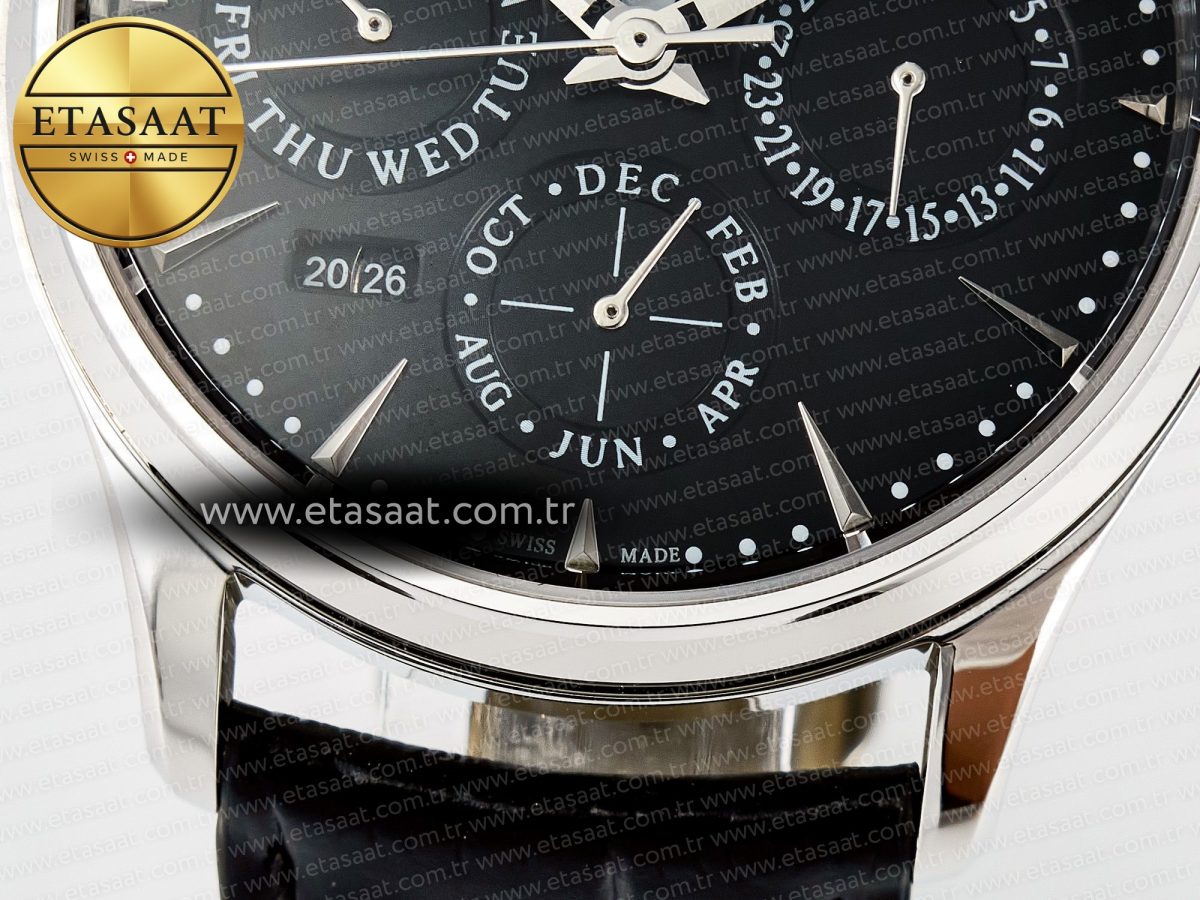 Master Ultra Thin Perpetual Calendar SS V9F 1:1 Best Edition Black Dial on Black Leather Strap A868 V2 - Görsel 13