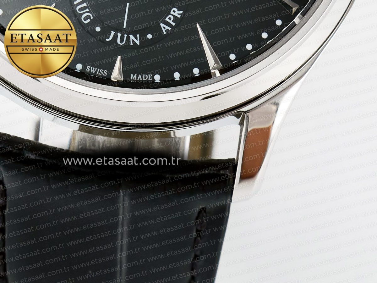 Master Ultra Thin Perpetual Calendar SS V9F 1:1 Best Edition Black Dial on Black Leather Strap A868 V2 - Görsel 14