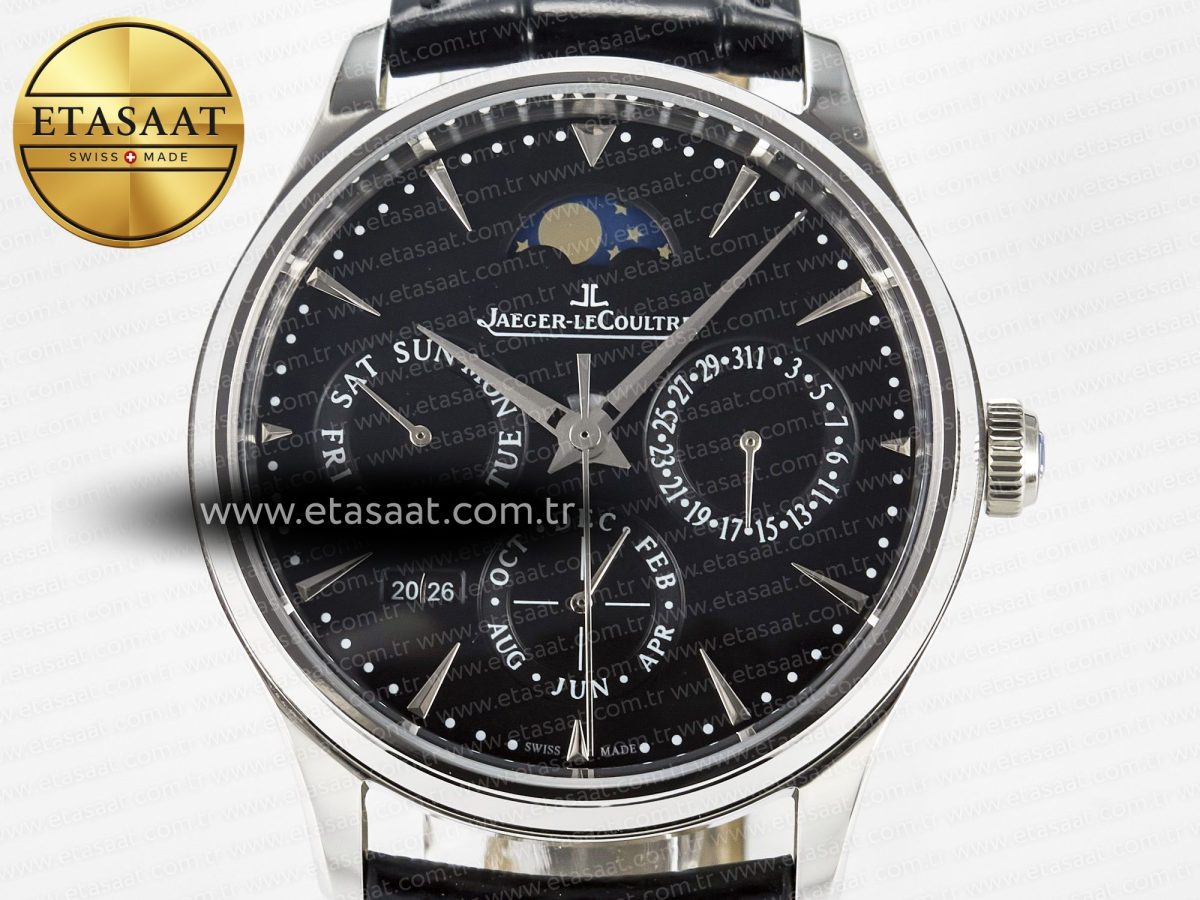 Master Ultra Thin Perpetual Calendar SS V9F 1:1 Best Edition Black Dial on Black Leather Strap A868 V2 - Görsel 4