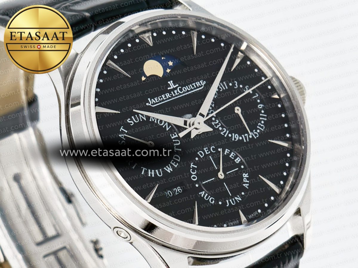 Master Ultra Thin Perpetual Calendar SS V9F 1:1 Best Edition Black Dial on Black Leather Strap A868 V2 - Görsel 5