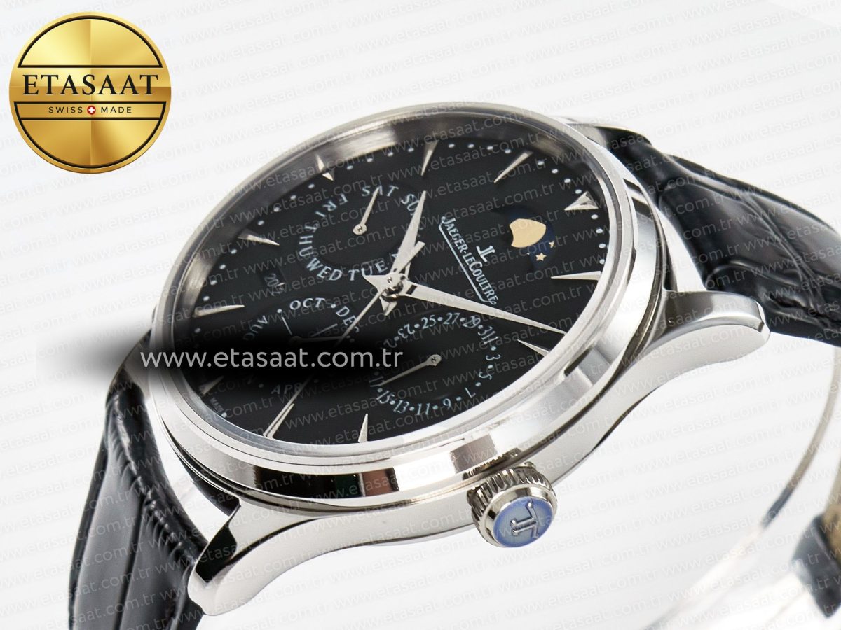 Master Ultra Thin Perpetual Calendar SS V9F 1:1 Best Edition Black Dial on Black Leather Strap A868 V2 - Görsel 6