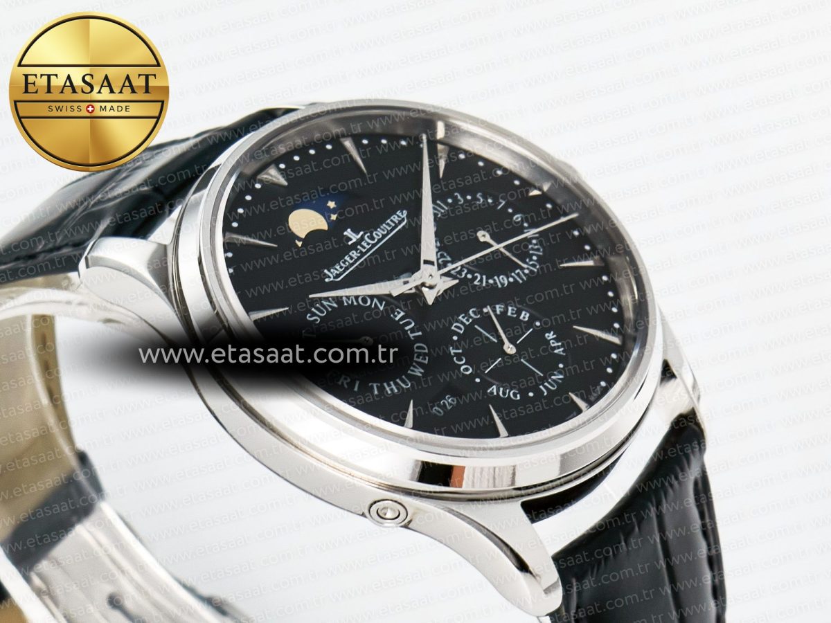 Master Ultra Thin Perpetual Calendar SS V9F 1:1 Best Edition Black Dial on Black Leather Strap A868 V2 - Görsel 7