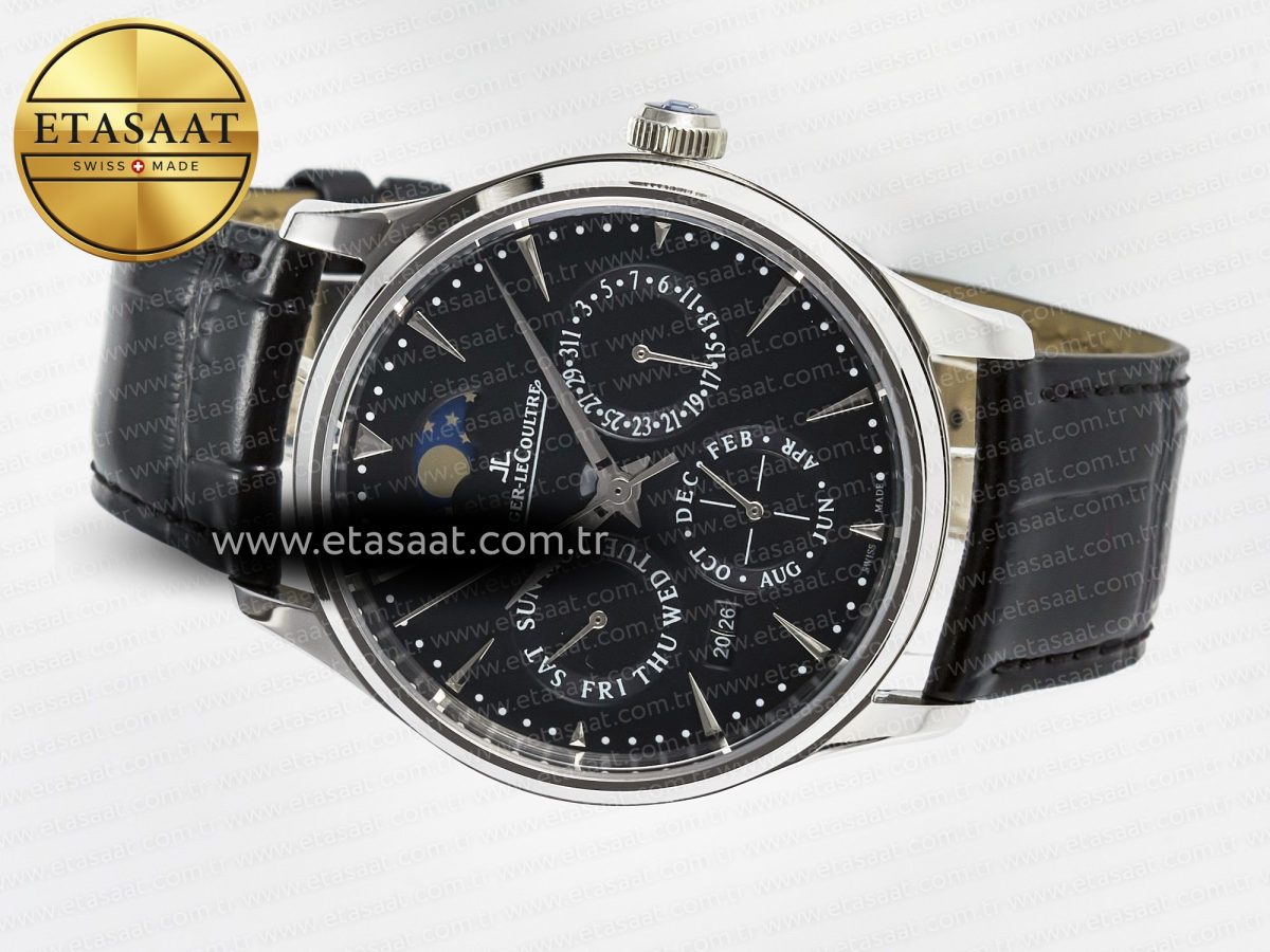 Master Ultra Thin Perpetual Calendar SS V9F 1:1 Best Edition Black Dial on Black Leather Strap A868 V2 - Görsel 9