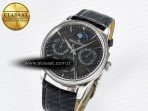 Master Ultra Thin Perpetual Calendar SS V9F 1:1 Best Edition Gray Dial Diamonds Bezel on Black Leather Strap A868 V2