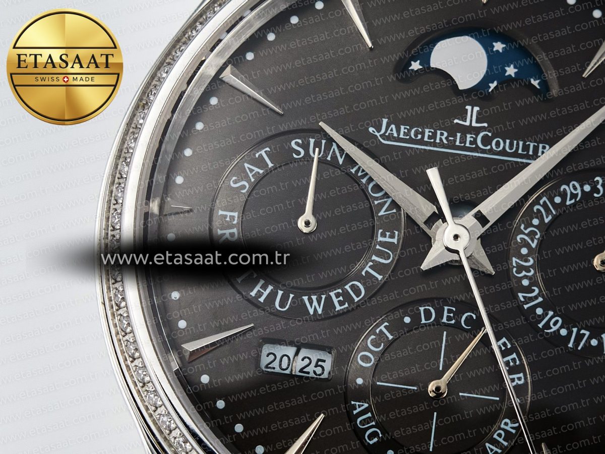 Master Ultra Thin Perpetual Calendar SS V9F 1:1 Best Edition Gray Dial Diamonds Bezel on Black Leather Strap A868 V2 - Görsel 10