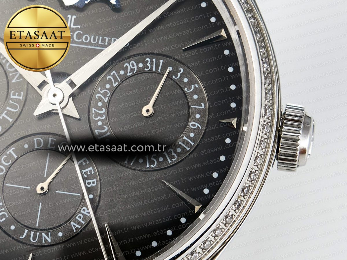 Master Ultra Thin Perpetual Calendar SS V9F 1:1 Best Edition Gray Dial Diamonds Bezel on Black Leather Strap A868 V2 - Görsel 12