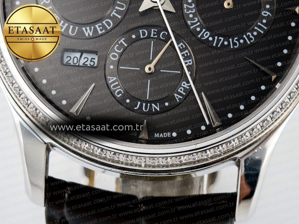 Master Ultra Thin Perpetual Calendar SS V9F 1:1 Best Edition Gray Dial Diamonds Bezel on Black Leather Strap A868 V2 - Görsel 13