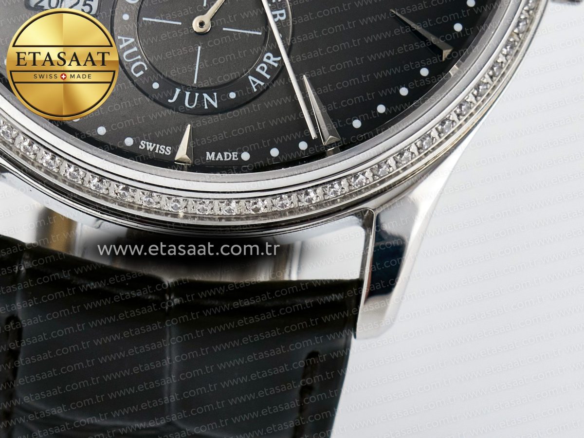 Master Ultra Thin Perpetual Calendar SS V9F 1:1 Best Edition Gray Dial Diamonds Bezel on Black Leather Strap A868 V2 - Görsel 14