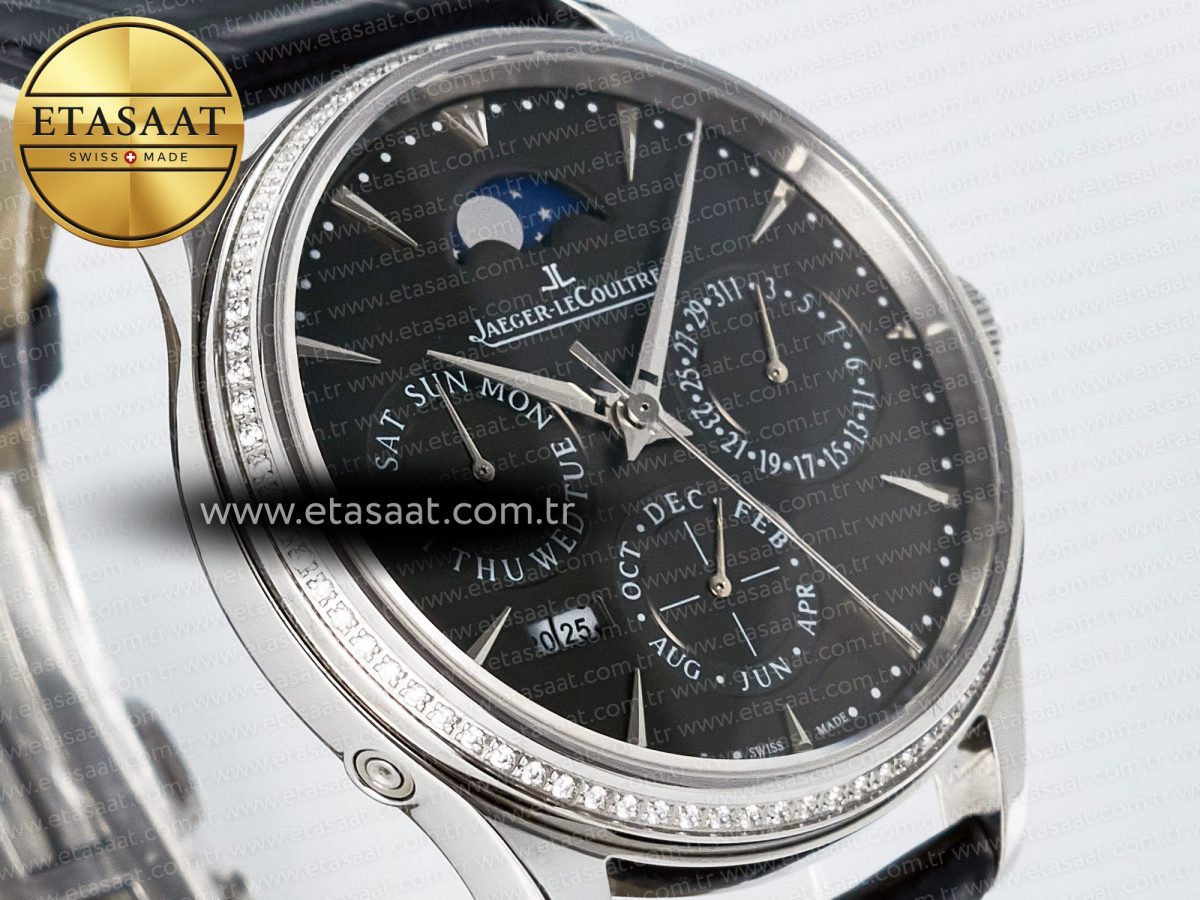 Master Ultra Thin Perpetual Calendar SS V9F 1:1 Best Edition Gray Dial Diamonds Bezel on Black Leather Strap A868 V2 - Görsel 5