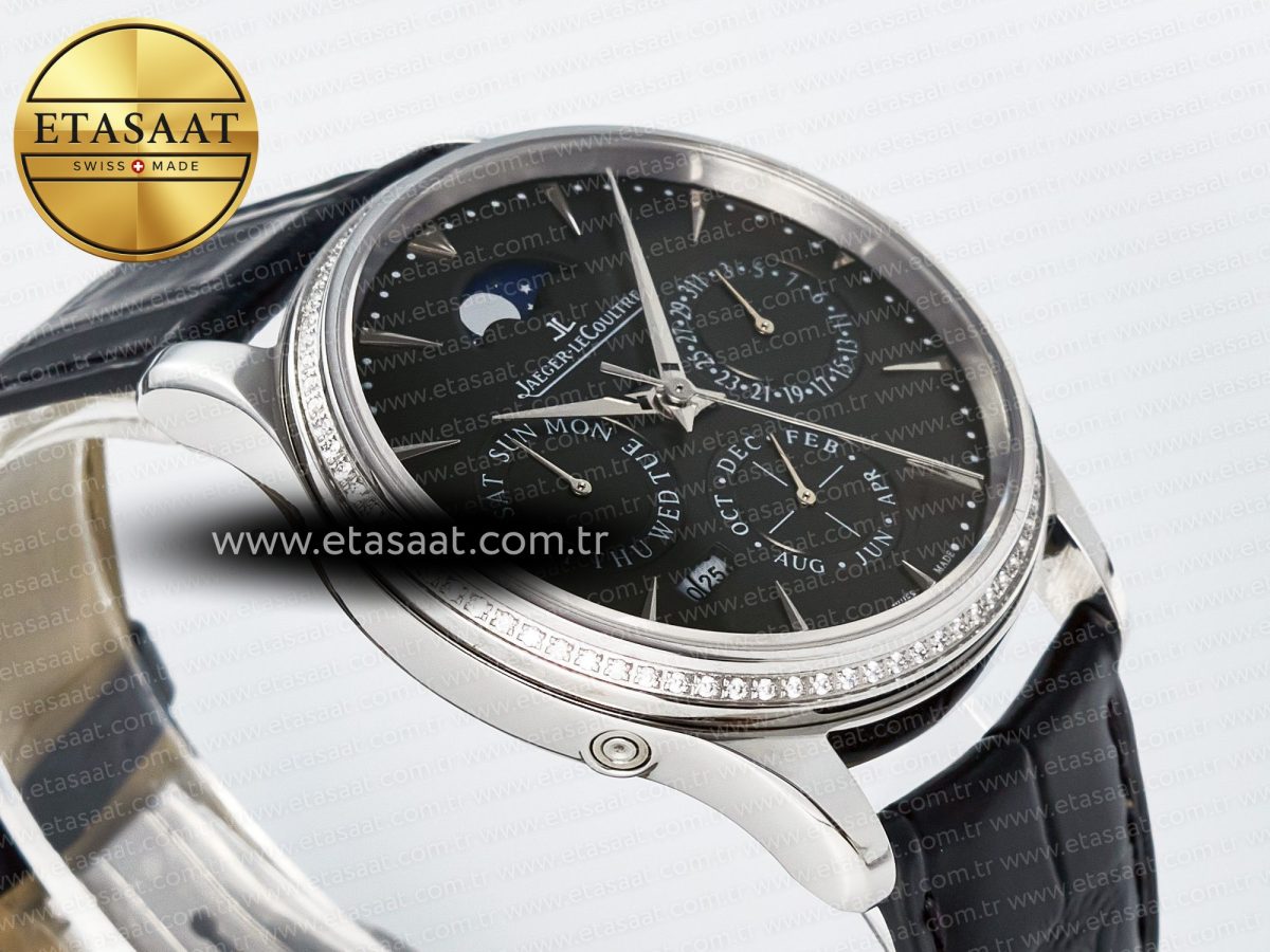 Master Ultra Thin Perpetual Calendar SS V9F 1:1 Best Edition Gray Dial Diamonds Bezel on Black Leather Strap A868 V2 - Görsel 7
