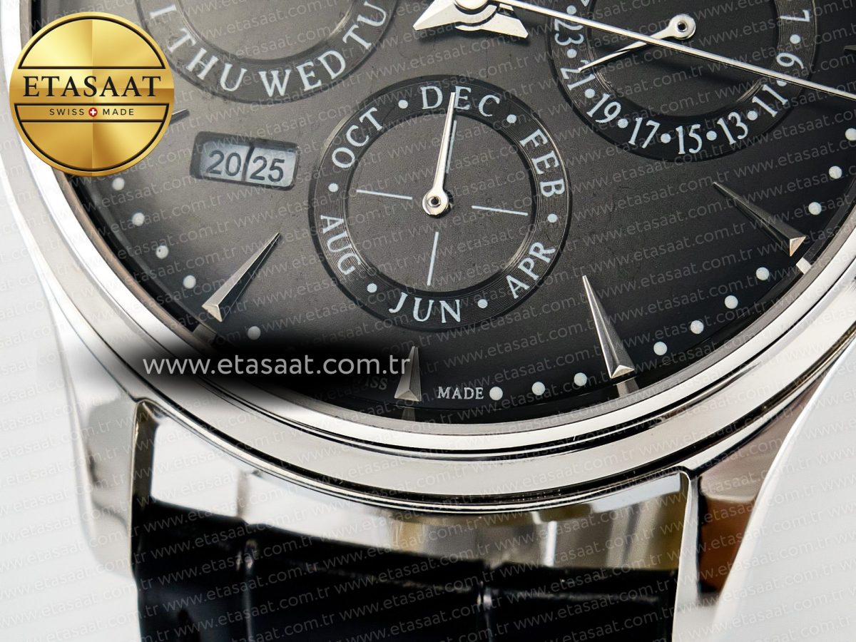 Master Ultra Thin Perpetual Calendar SS V9F 1:1 Best Edition Gray Dial on Black Leather Strap A868 V2 - Görsel 13
