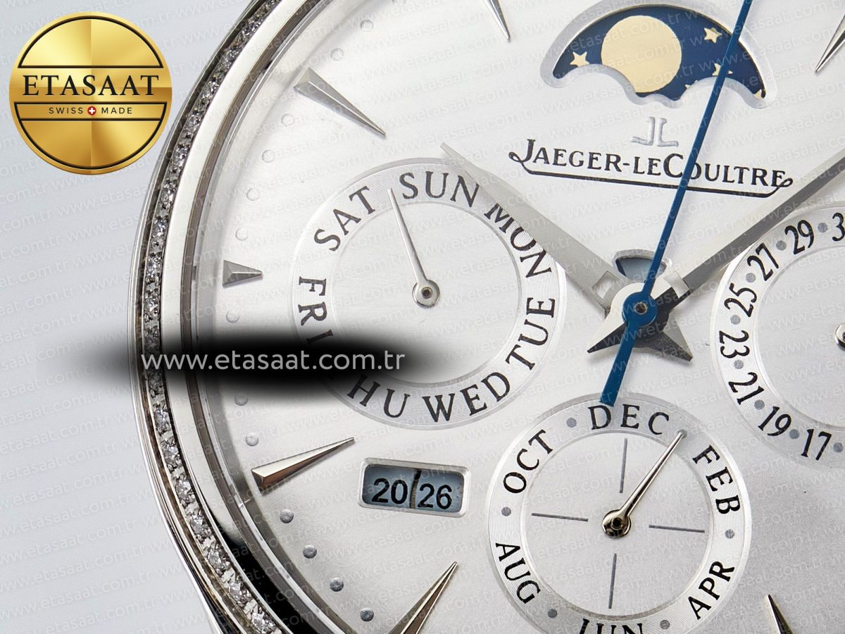 Master Ultra Thin Perpetual Calendar SS V9F 1:1 Best Edition White Dial Diamonds Bezel on Black Leather Strap A868 V2 - Görsel 10