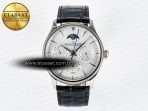 Master Ultra Thin Perpetual Calendar SS V9F 1:1 Best Edition White Dial Diamonds Bezel on Black Leather Strap A868 V2 - Görsel 3