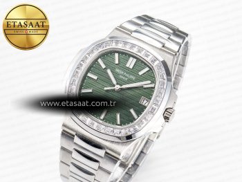 Nautilus 5711 3KF 1:1 Best Edition Square Diamonds Bezel Green Dial on SS Bracelet A324 Super Clone V2