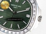Nautilus 5711 3KF 1:1 Best Edition Square Diamonds Bezel Green Dial on SS Bracelet A324 Super Clone V2 - Görsel 11