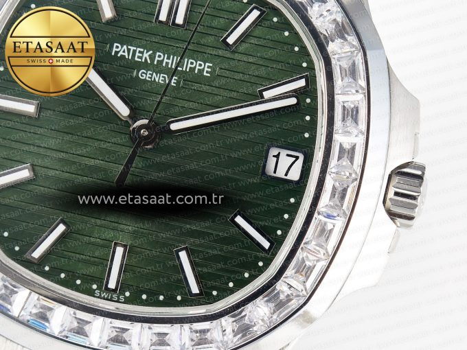Nautilus 5711 3KF 1:1 Best Edition Square Diamonds Bezel Green Dial on SS Bracelet A324 Super Clone V2 - Görsel 11