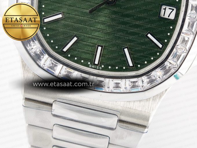 Nautilus 5711 3KF 1:1 Best Edition Square Diamonds Bezel Green Dial on SS Bracelet A324 Super Clone V2 - Görsel 12