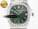 Nautilus 5711 3KF 1:1 Best Edition Square Diamonds Bezel Green Dial on SS Bracelet A324 Super Clone V2 - Görsel 4