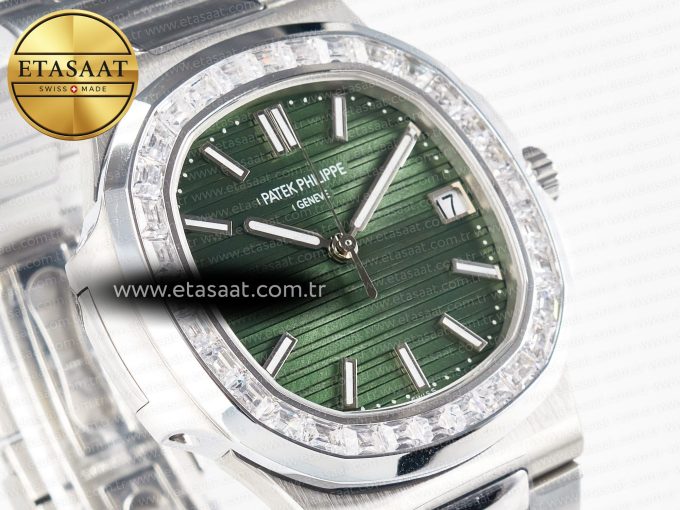 Nautilus 5711 3KF 1:1 Best Edition Square Diamonds Bezel Green Dial on SS Bracelet A324 Super Clone V2 - Görsel 5