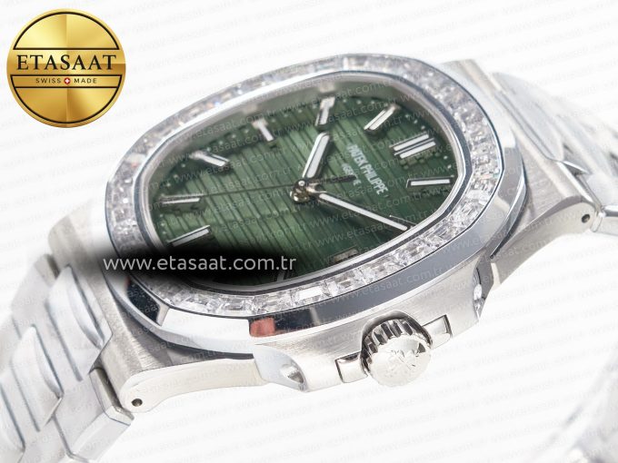 Nautilus 5711 3KF 1:1 Best Edition Square Diamonds Bezel Green Dial on SS Bracelet A324 Super Clone V2 - Görsel 6