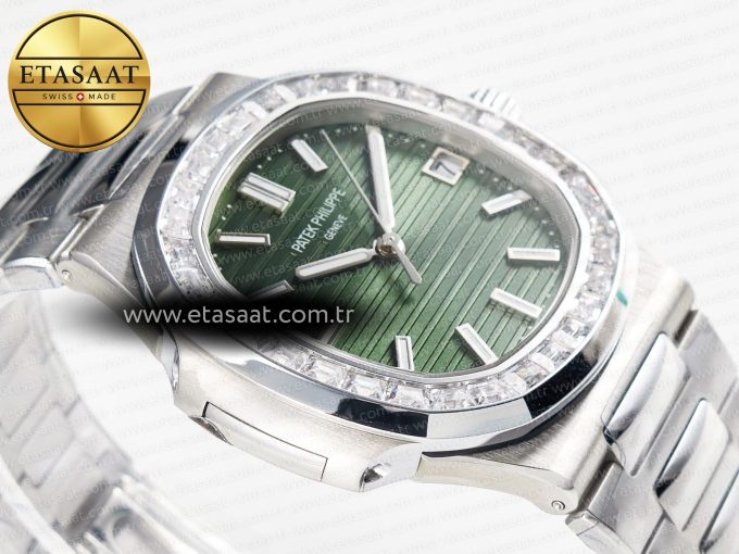 Nautilus 5711 3KF 1:1 Best Edition Square Diamonds Bezel Green Dial on SS Bracelet A324 Super Clone V2 - Görsel 7