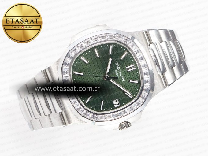 Nautilus 5711 3KF 1:1 Best Edition Square Diamonds Bezel Green Dial on SS Bracelet A324 Super Clone V2 - Görsel 8
