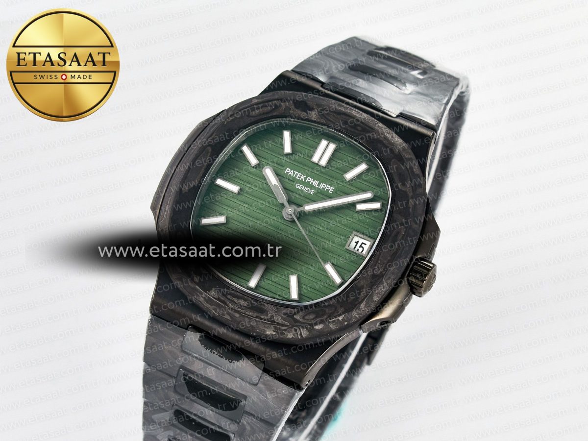 Nautilus 5711 DIW Carbon DIWF 1:1 Best Edition Green Textured Dial On Carbon Bracelet 324CS - Görsel 1