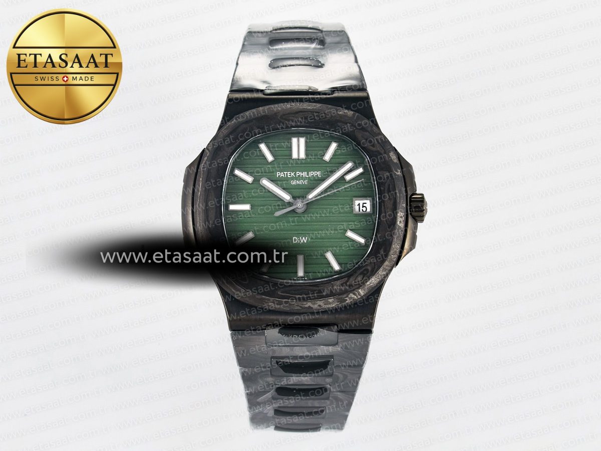 Nautilus 5711 DIW Carbon DIWF 1:1 Best Edition Green Textured Dial On Carbon Bracelet 324CS - Görsel 3