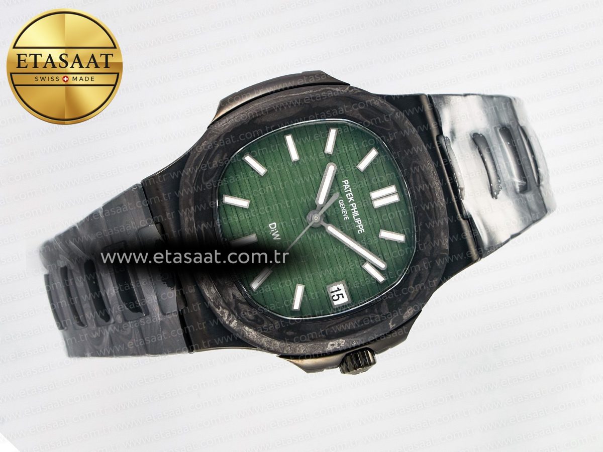 Nautilus 5711 DIW Carbon DIWF 1:1 Best Edition Green Textured Dial On Carbon Bracelet 324CS - Görsel 8