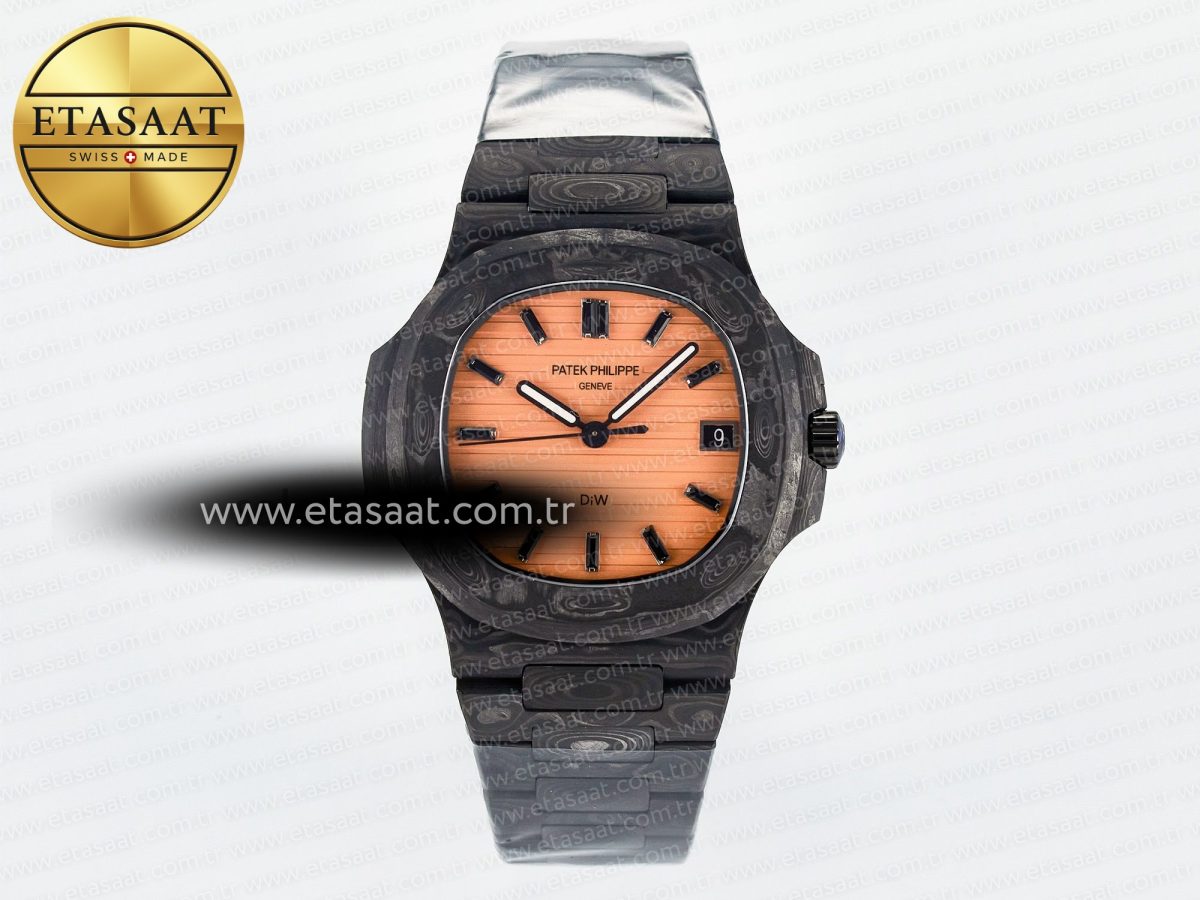 Nautilus 5711 DIW Carbon DIWF 1:1 Best Edition Orange Textured Dial On Carbon Bracelet 324CS - Görsel 3