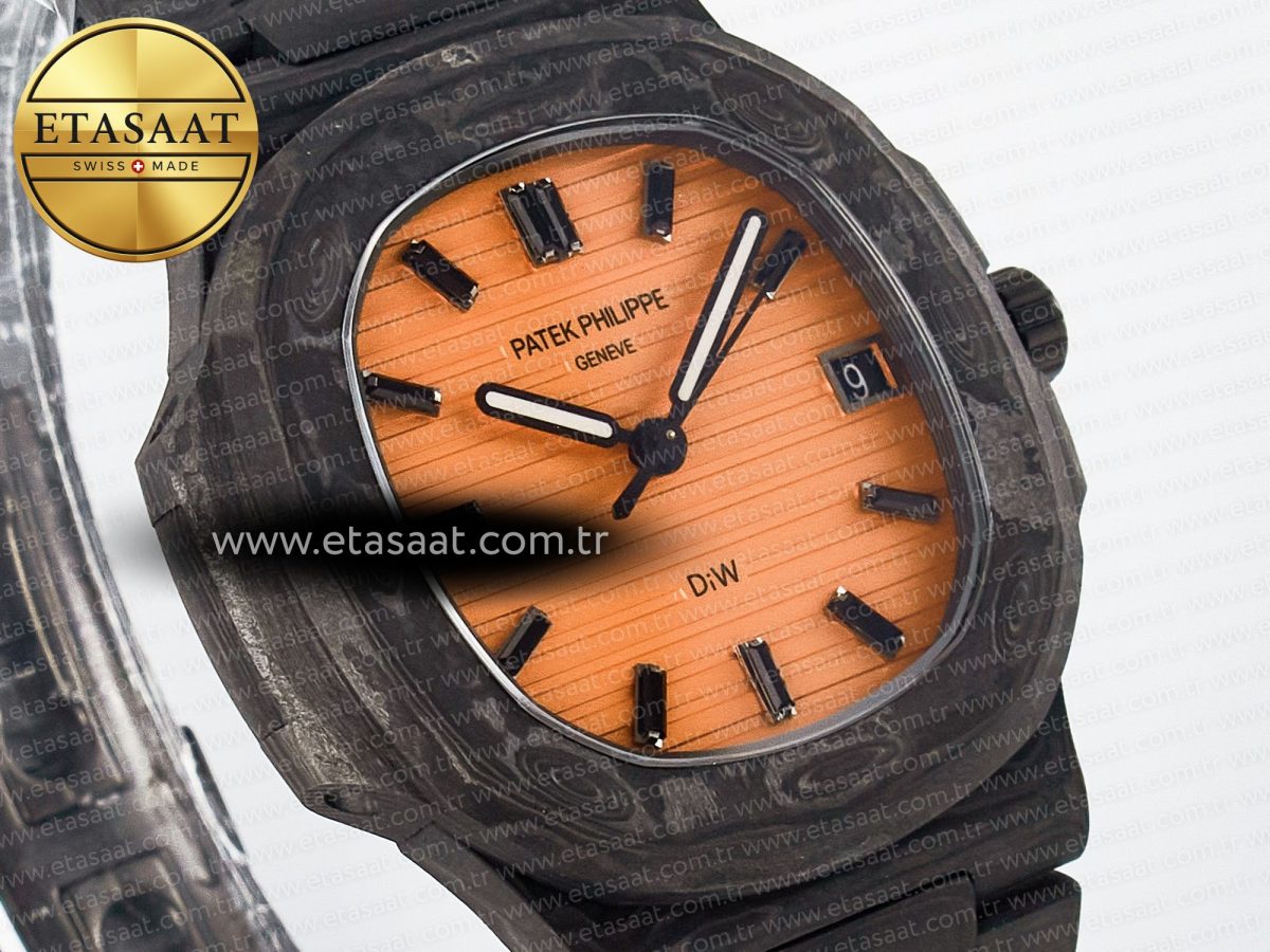 Nautilus 5711 DIW Carbon DIWF 1:1 Best Edition Orange Textured Dial On Carbon Bracelet 324CS - Görsel 5