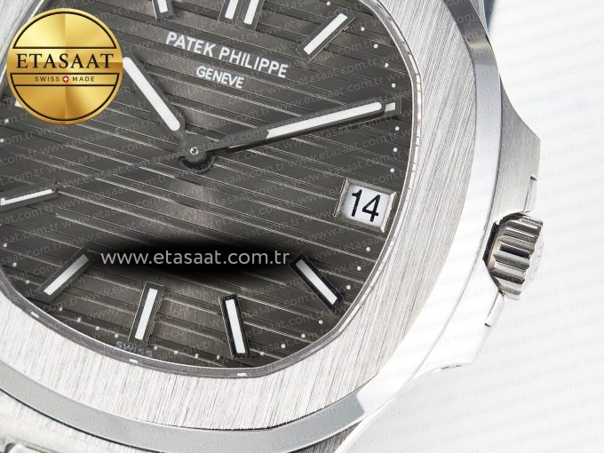 Nautilus 5711 SS 3KF 1:1 Best Edition Gray Textured Dial on Black Leather Strap A324 Super Clone V2 - Görsel 11
