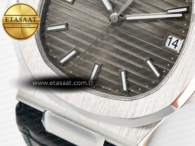 Nautilus 5711 SS 3KF 1:1 Best Edition Gray Textured Dial on Black Leather Strap A324 Super Clone V2 - Görsel 12