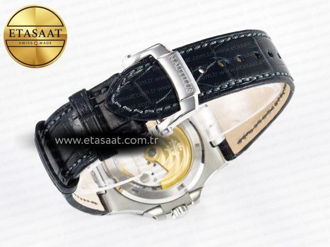 Nautilus 5711 SS 3KF 1:1 Best Edition Gray Textured Dial on Black Leather Strap A324 Super Clone V2 - Görsel 15