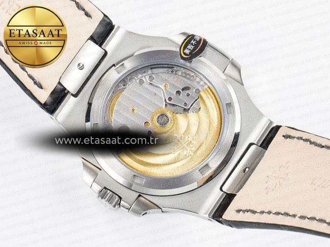 Nautilus 5711 SS 3KF 1:1 Best Edition Gray Textured Dial on Black Leather Strap A324 Super Clone V2 - Görsel 16
