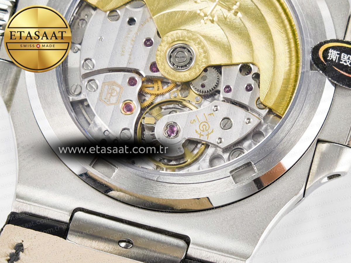 Nautilus 5711 SS 3KF 1:1 Best Edition Gray Textured Dial on Black Leather Strap A324 Super Clone V2 - Görsel 20