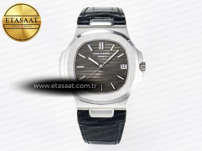 Nautilus 5711 SS 3KF 1:1 Best Edition Gray Textured Dial on Black Leather Strap A324 Super Clone V2 - Görsel 3