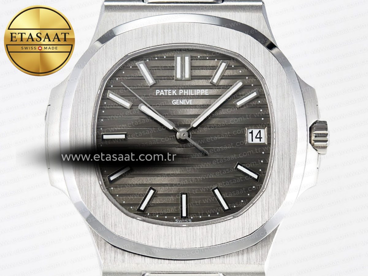 Nautilus 5711 SS 3KF 1:1 Best Edition Gray Textured Dial on Black Leather Strap A324 Super Clone V2 - Görsel 4