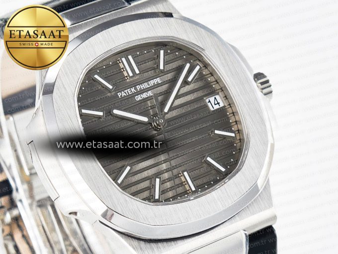 Nautilus 5711 SS 3KF 1:1 Best Edition Gray Textured Dial on Black Leather Strap A324 Super Clone V2 - Görsel 5