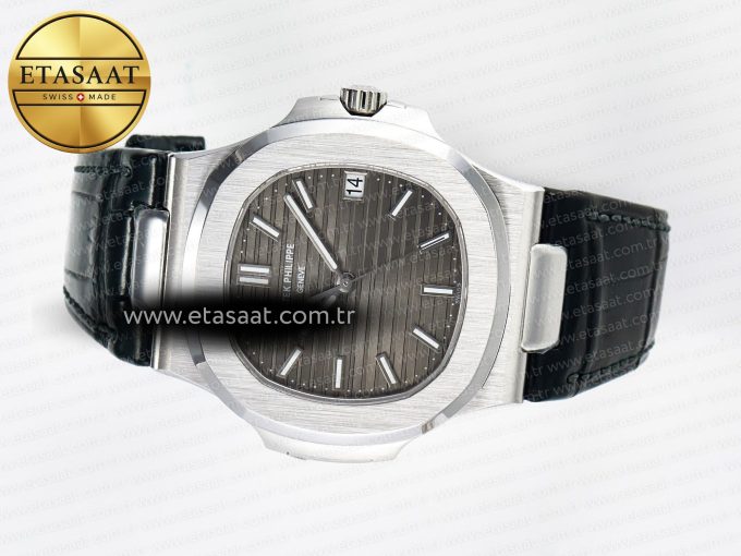Nautilus 5711 SS 3KF 1:1 Best Edition Gray Textured Dial on Black Leather Strap A324 Super Clone V2 - Görsel 7