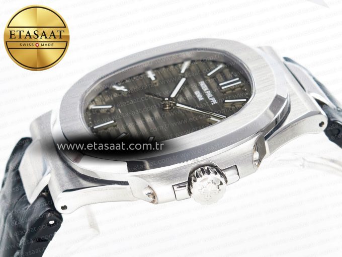 Nautilus 5711 SS 3KF 1:1 Best Edition Gray Textured Dial on Black Leather Strap A324 Super Clone V2 - Görsel 9