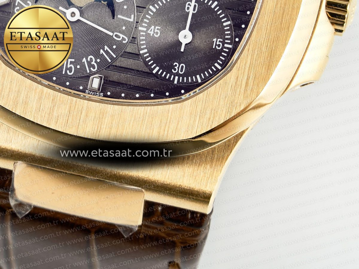 Nautilus 5712 RG PPF 1:1 Best Edition Brown Dial on Brown Leather Strap A240 Super Clone V2 - Görsel 14