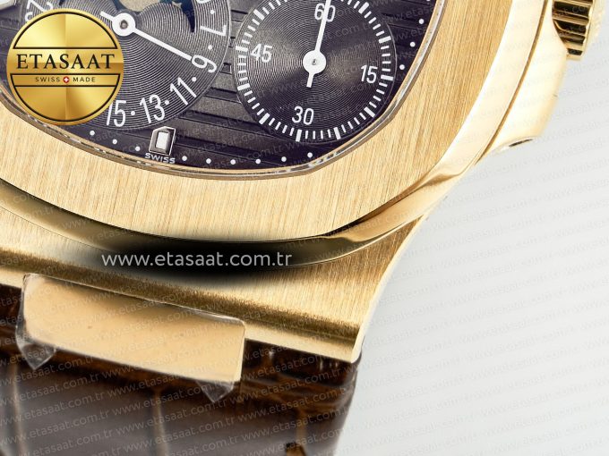 Nautilus 5712 RG PPF 1:1 Best Edition Brown Dial on Brown Leather Strap A240 Super Clone V2 - Görsel 14