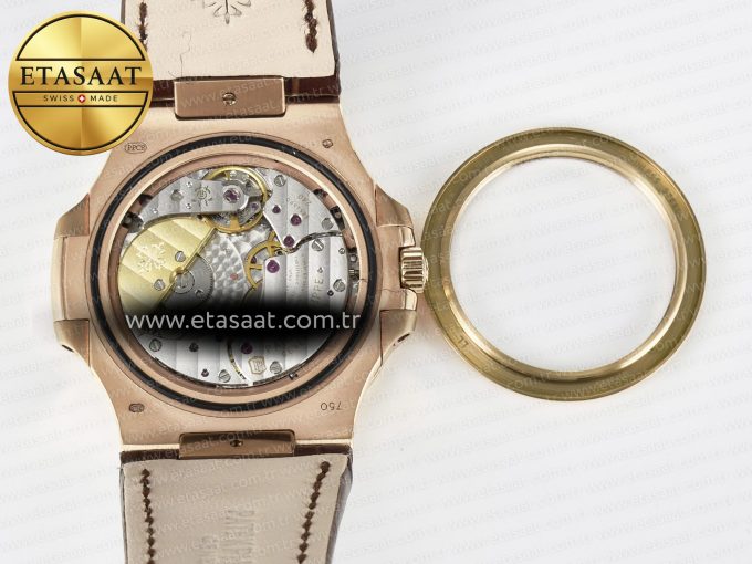 Nautilus 5712 RG PPF 1:1 Best Edition Brown Dial on Brown Leather Strap A240 Super Clone V2 - Görsel 18