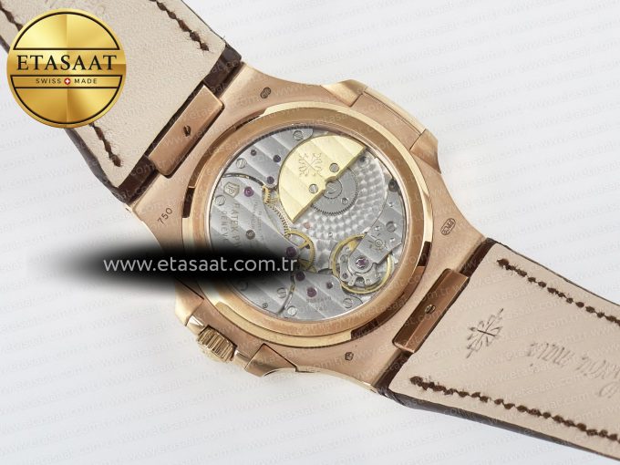 Nautilus 5712 RG PPF 1:1 Best Edition Brown Dial on Brown Leather Strap A240 Super Clone V2 - Görsel 19