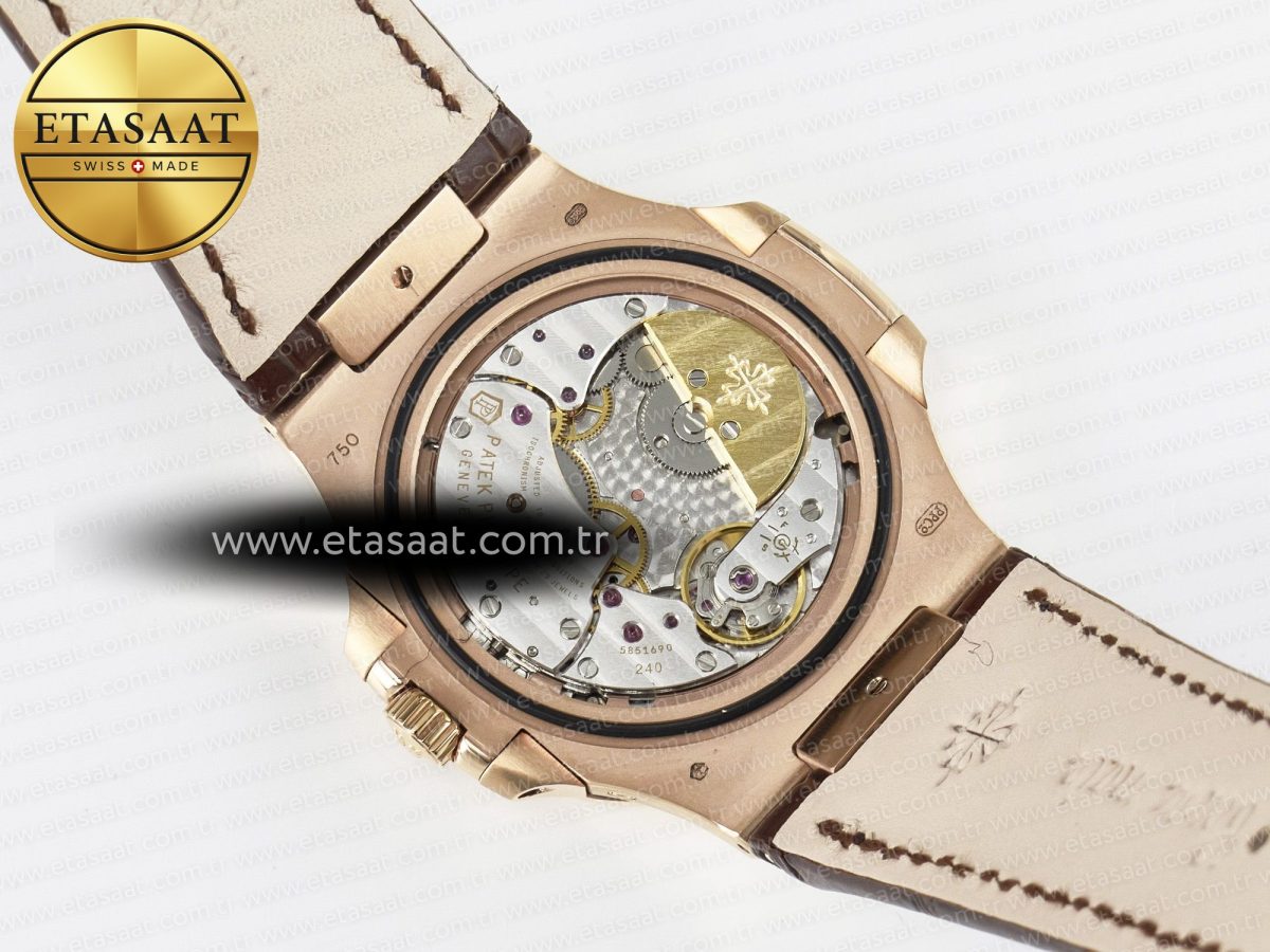 Nautilus 5712 RG PPF 1:1 Best Edition Brown Dial on Brown Leather Strap A240 Super Clone V2 - Görsel 20