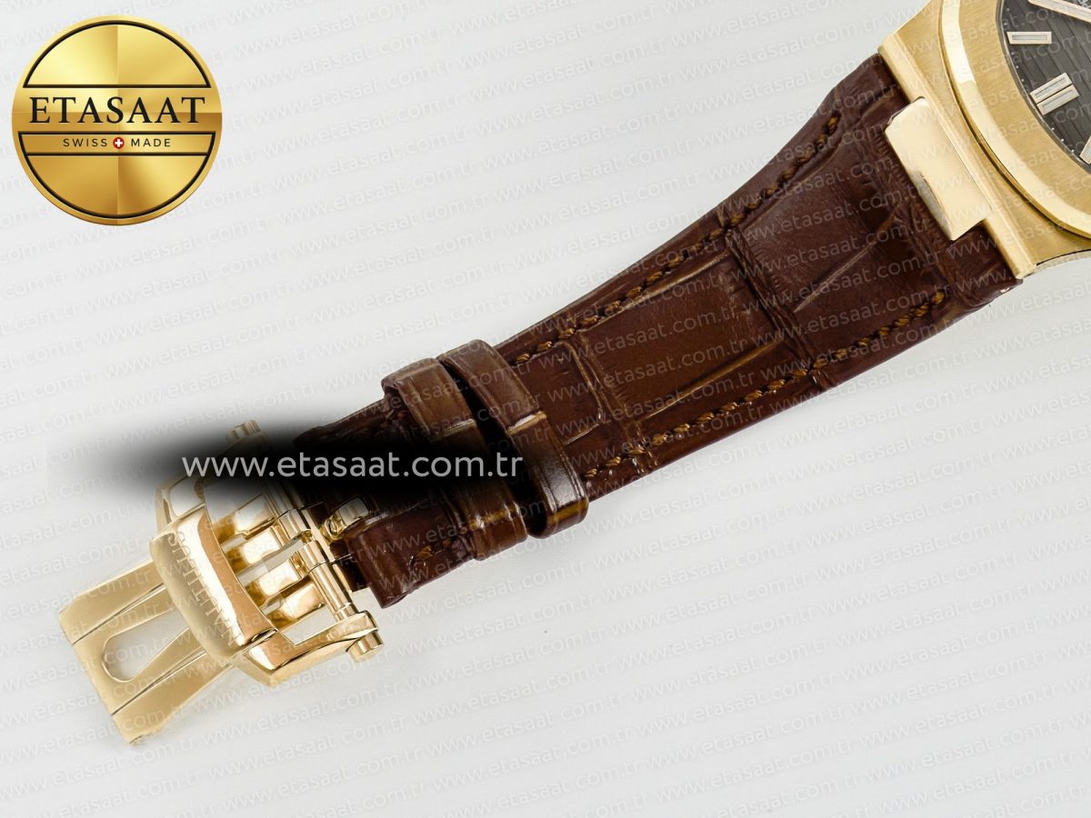 Nautilus 5712 RG PPF 1:1 Best Edition Brown Dial on Brown Leather Strap A240 Super Clone V2 - Görsel 27